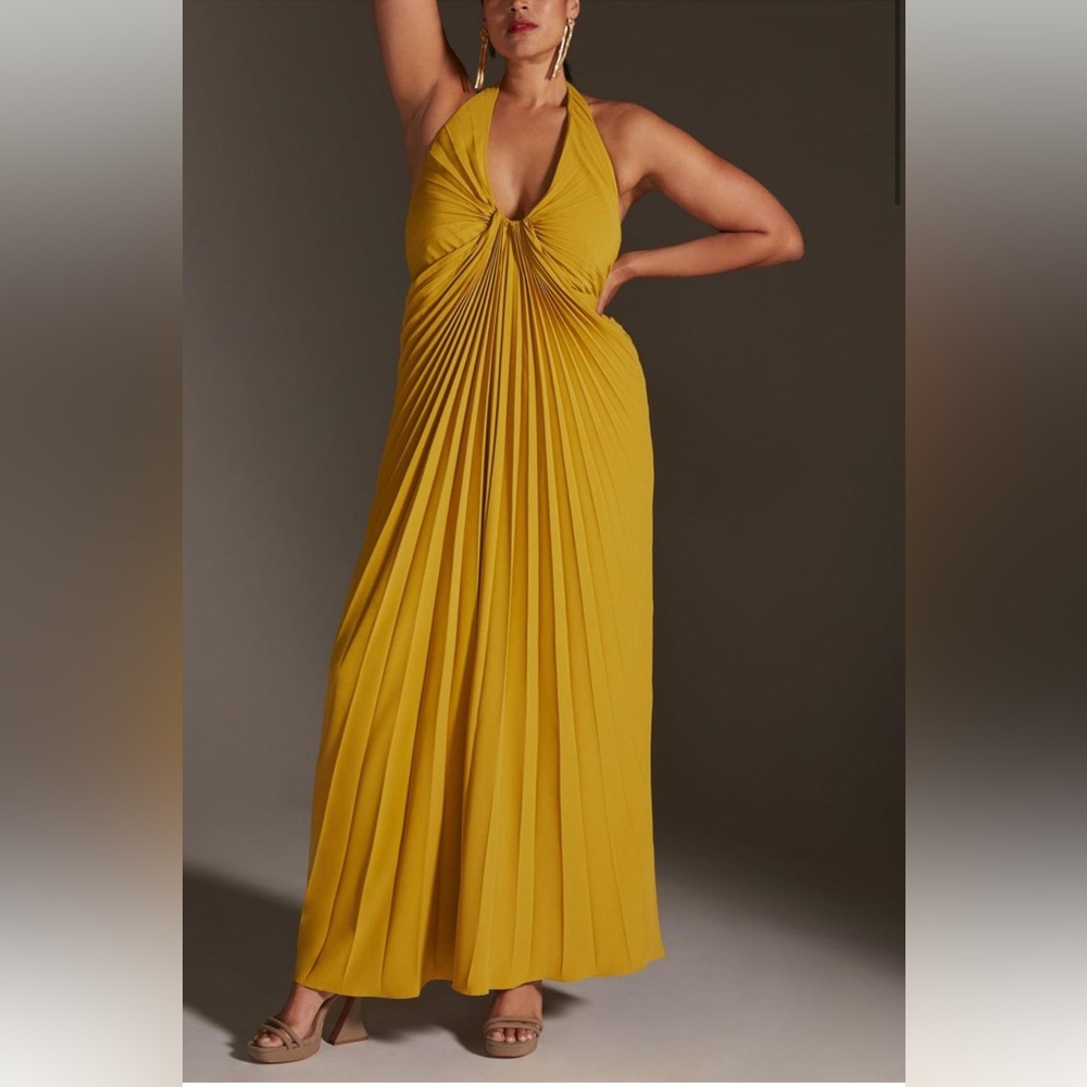 Anthropologie pleated halter midi dress